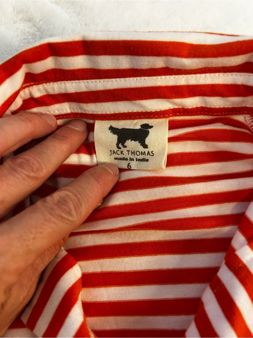Jack Thomas Boys Youth Size 6 Orange White Striped Polo Shirt Dog Logo